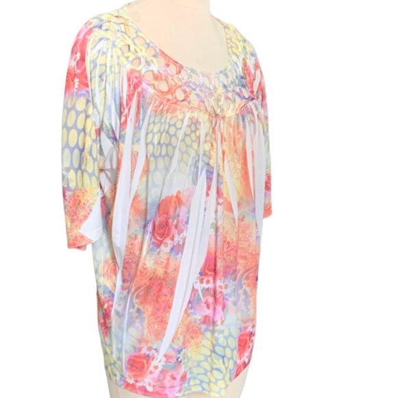 Simply Irresistible Floral Sublimation Top Embellished Neckline L #99B - Picture 3 of 6